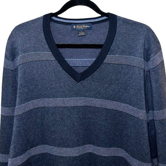 Brooks Brothers Men’s V Neck Cotton/Cashmere/Silk Blend Sweater Blue Size Large - Picture 4 of 8